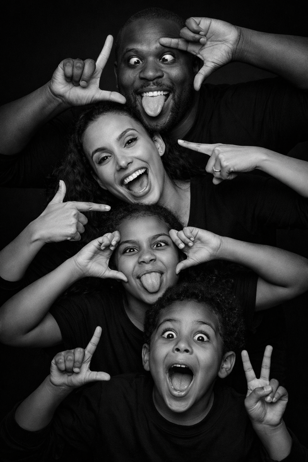 cute family photo prompt black and white studio style preview